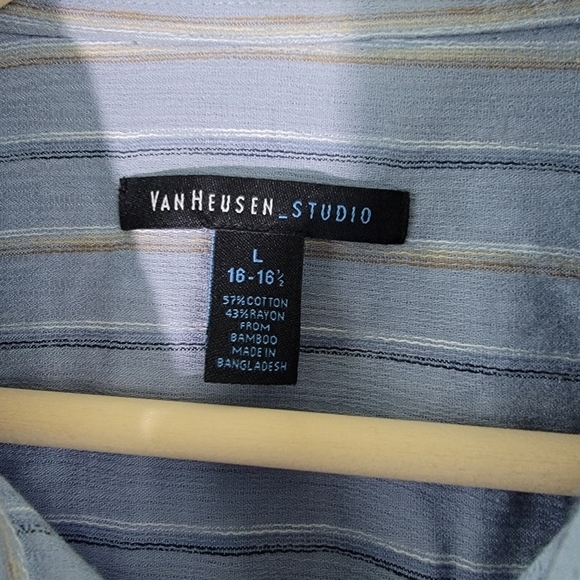 NWT VAN HEUSEN Studio Gray Striped Short Sleeve Button-Down Shirt Size S Soft - Picture 8 of 11